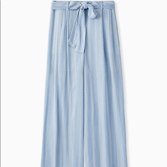 Torrid Light Blue Geo Stripe Gauze Self Tie Wide Leg Pant - Picture 5 of 9